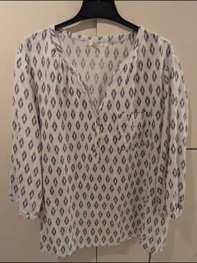 Kenar Cream Tunic with Navy Diamond Ikat Motif Size 3X